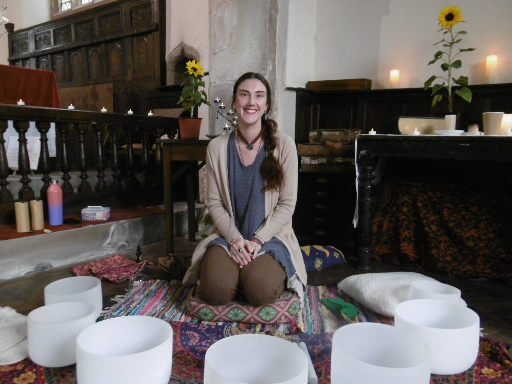 Laurie with her sound bowls